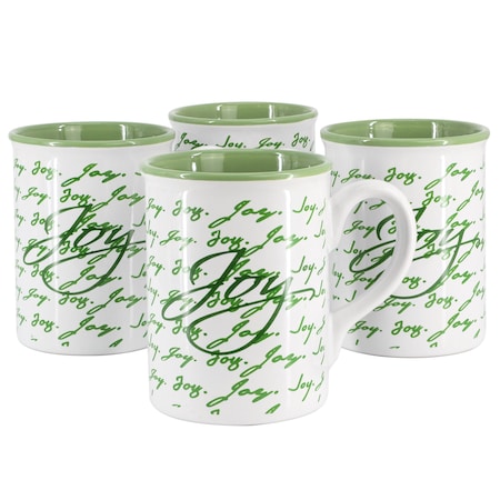 Gibson Home Inspirational Words Joy 4 Piece 16 Ounce Stoneware Mug Set in Green 142554.01