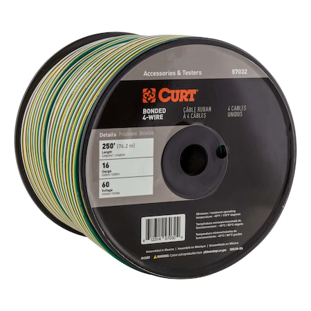 Curt Automotive Primary Wire, 4-Bond White, Brown, Yellow, Green 250' Spool 57032