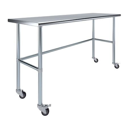 Amgood 24in D x 72in L Stainless Steel Open Base Table, 3in Casters AMG WT-2472-RCB-WHEELS-Z