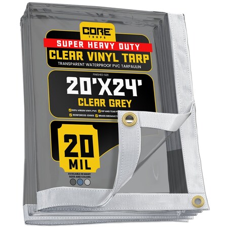 Tarp, 20 ft x 24 ft, 20 Mil, Gray, Polyethylene, UV Resistant