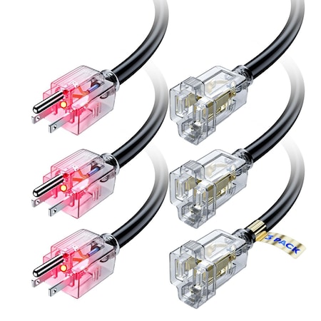Maximm 1ft 16AWG Heavy Duty Lighted Extension Cord, ETL, 3PK, Black, 3PK 1OUT-EXT-BK-LITEND-1FT-3PK