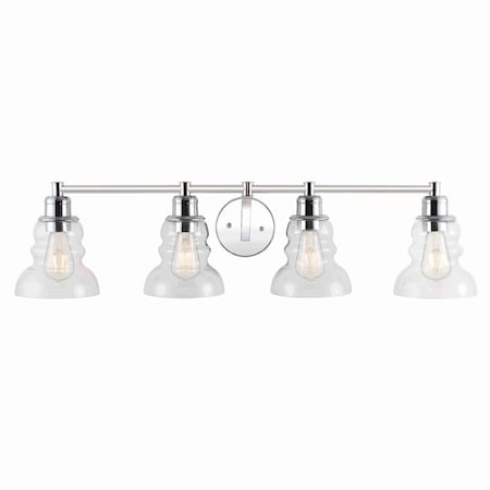 Jonathan Y Manhattan Vintage 35.5 in. 4-Light Metal/Glass Industrial Rustic LED Vanity, Chrome JYL3547B