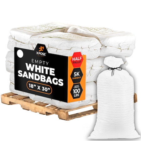 Xpose Safety Woven Polypropylene Sand Bags for Gravel - 18in x 30in 100 lb Limit, White, Half Pallet of 5,000 SBW-1830-HP5000-X