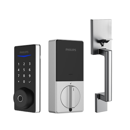 Philips Wi-Fi Smart Deadbolt Door Lock with Multiple Access Methods Including Fingerprint Reader with Handle BUN1040HWZHSN
