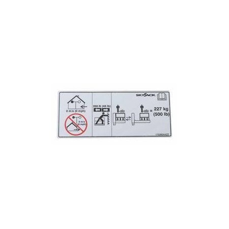 Skyjack REPLACEMENT LBL, VL, CAPACITY 227 KG 500 173260