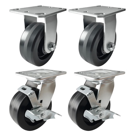 Hyw Products Heavy Duty Caster Set 5in Phenolic Wheels, 2 Rigid & 2 Swivel with Brake, 4PK 40-50R-A1-PH-2,40-50S-A1-PH-TB-2