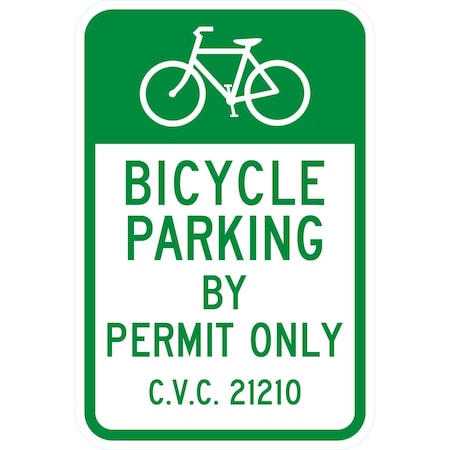 Lyle Bicycle Parking By Permit Only C.V.C 21210, 12x18, Non-Reflective, White G-4718-NA_12x18