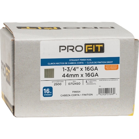Pro-Fit 1-3/4'' 16 Gauge Electro Galvanized Straight Finish Nail, 2500 Ct. 712450