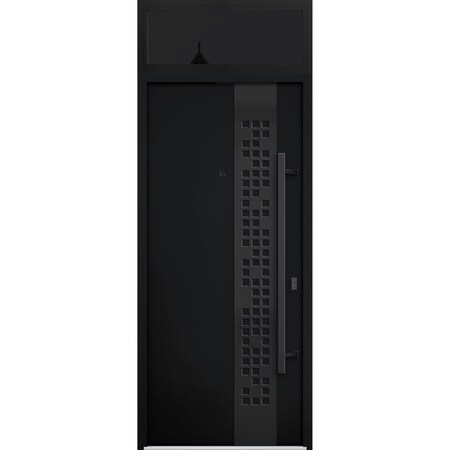 Vdomdoors Steel Door Deux 6078 Black Enamel Transom Window Sidelite Entry Door Painted W36xH80+16 Left hand I DEUX6078EXD-BLK-W36 x H80+16-LH-I