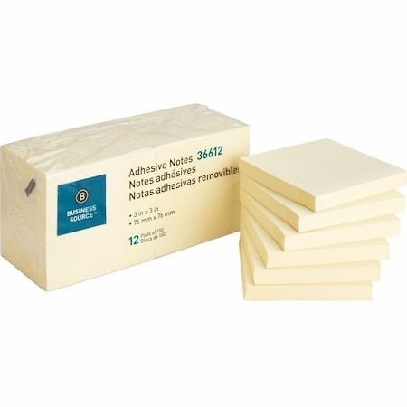 Business Source Sticky Note, Yellow, 12 Pads/Pack, PK12 BSN36612