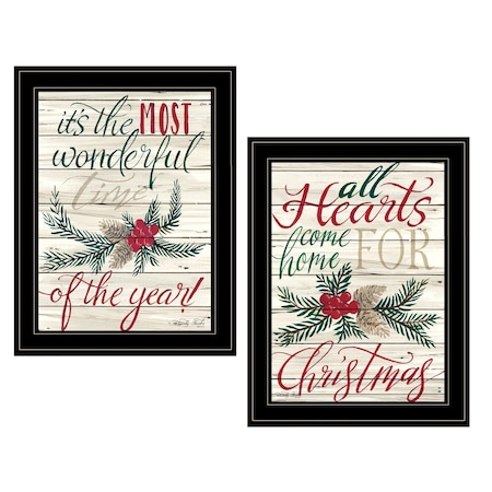 Homeroots Set Of Two All Hearts Come Home for Christmas 2 Black Framed Print Wall Art, 2PK 407486