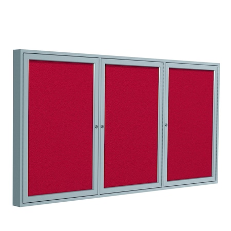 Ghent 3 Door Enclosed Fabric Bulletin Board, Satin Aluminum Frame, 4'H x 8'W, Red PA34896F-98