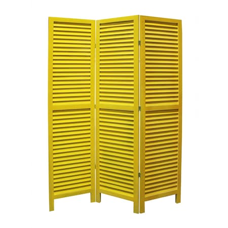 Homeroots 67" Yellow Wood Folding Three Panel Screen Room Divider 274708