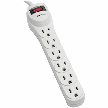 Tripp Lite Outlet Strip, Surge, 6 5-15R, 5-15P, 2 ft., Light Gray TLP602