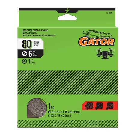 Gator Finishing 6 x 0.75 x 1 in. Benchtop Grinding Wheel, 80 Grit, Medium 6010GA