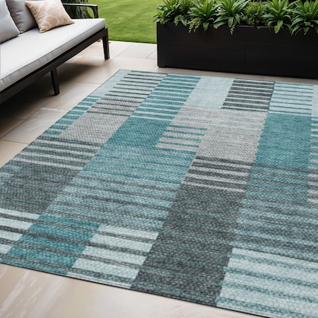 Homeroots 5' X 8' Teal Blue Aqua And Gray Striped Washable Indoor Outdoor Area Rug 581714