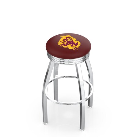 Holland Bar Stool Co 30" Chrome Arizona State Swivel Bar Stool, Accent Ring, Sparky Logo L8C3C30ArizSt-S