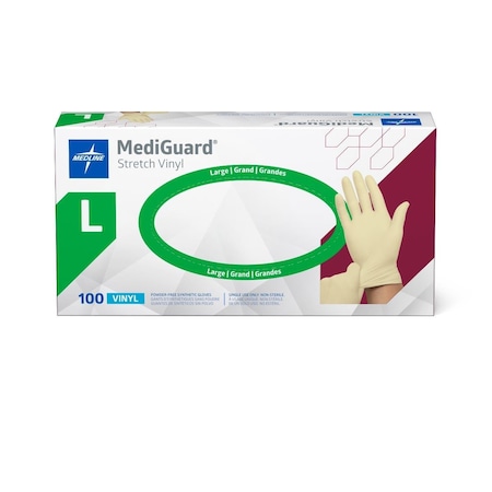 Medline MediGuard Powder-Free Stretch Vinyl Exam Gloves, Size L, 1000PK MSV603