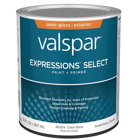 Valspar Expressions Select 4600 Latex Paint, Acrylic Base, Semi-Gloss, Clear Base, 1 qt 028.0046004.005