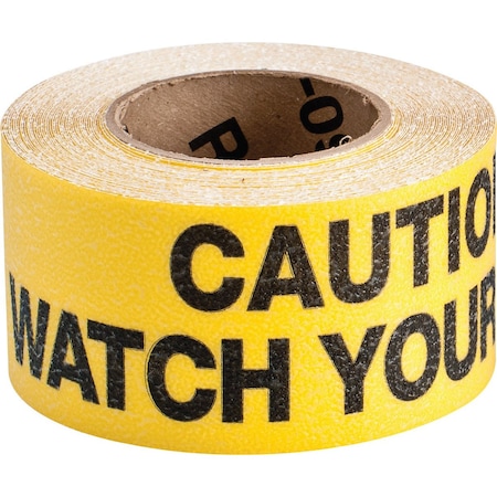 Brady Hazard Marking Anti-Skid Tape Roll - Anti-Skid  Vinyl, CAUTION WATCH YOUR STEP, 3in x 54ft, 54PK 92416