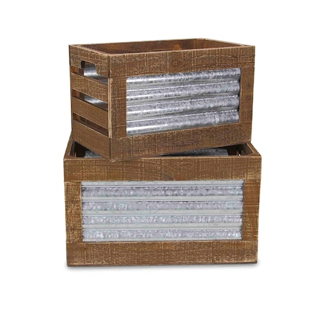 Homeroots Set of Two Gray Solid Wood Crate, 2PK 487689