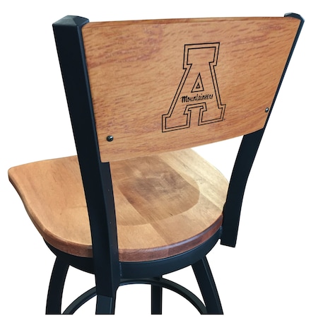 Holland Bar Stool Co 36" Blk Wrinkle Appalachian State Swivel Bar Stool, Laser Engraved Back L03836BWMedMplAAppStUMedMpl