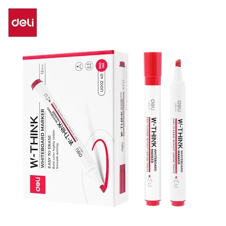 Deli THINK Dry-Erase Marker, Chisel Tip, Red, Low-Odor, 12PK EU00240