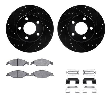 Dynamic Friction Co DFC Rotors-Drilled & Slotted-Black w/ 5000 Advanced Brake Pads Incl Hdw 8512-54012