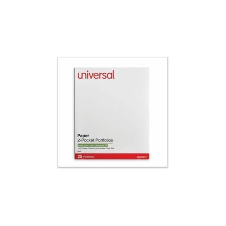 Universal Two-Pocket Portfolio, Embossed Leather Grain Paper, Red, 25PK UNV56611