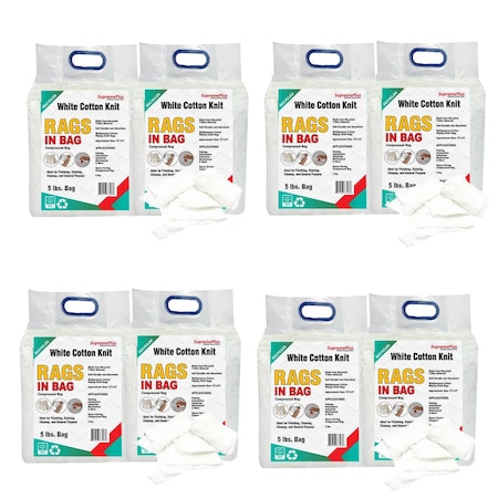 Supremeplus Recycled White Knit T-Shirt Cleaning Rags, 5 lbs. Bag, Pack of 8, 8PK SP-7554