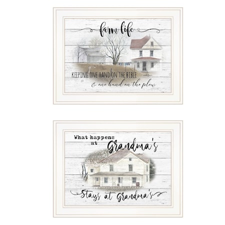 Homeroots Set Of Two Stays at Grandmas 1 White Framed Print Wall Art, 2PK 407070