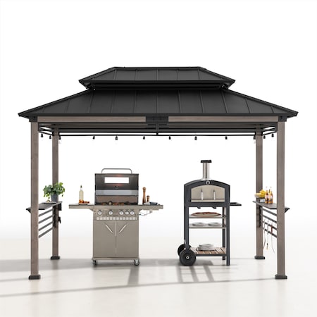Sunjoy 8ft. x 12ft. Aspen Cedar Framed Grill Gazebo with exclusive AC Power Port A104004111