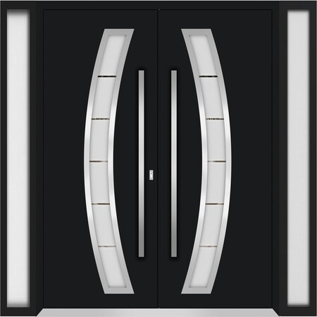 Vdomdoors Aluminum Double Doors Deux 6500 Black Enamel Frosted Glass 2 Sidelights Entry Modern Painted 100x96 DEUX6500DEXD-BLK-W14+72+14xH96-RH-I