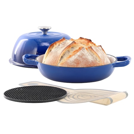 Megachef 6 Quart Enameled Cast Iron Bread Pot in Blue with Baking Mat 750123606M