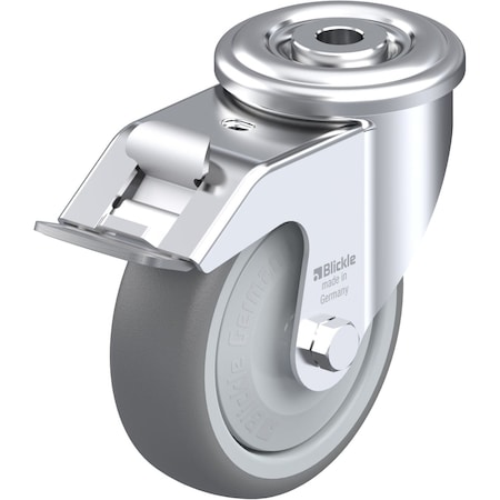 Blickle Kingpin Swivel Caster, TPR, 4", Brake LER-TPA 102KF-FI