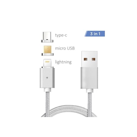 Xtrempro 3-in-1 Magnetic Cable Type-C Micro USB & Lightning, 6 ft. - Silver 11171
