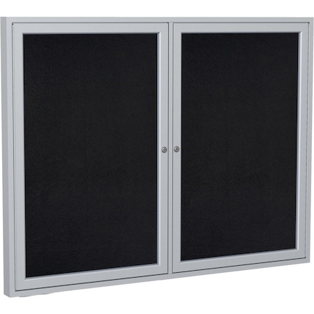 Ghent Enclosed Rubber Bulletin Board 36"x48", 2 Hinged Door, Black PA23648TR-BK