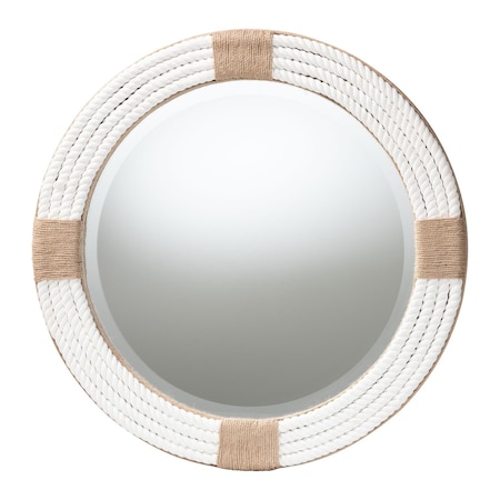 Bali & Pari Makya Round Woven Rope Mirror - Mirror with White Fabric and Woven Jute Accents for Wall Decor 259-14226-ZORO