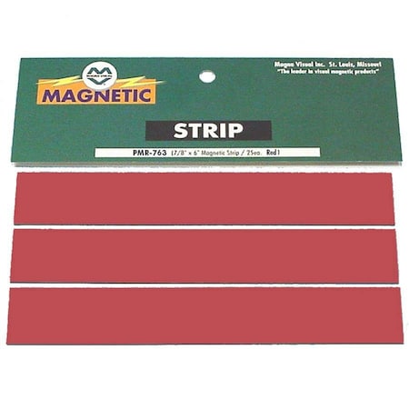 Magna Visual Magnetic Strips, Pre-Cut, 6 in., Red, PK25 PMR-763