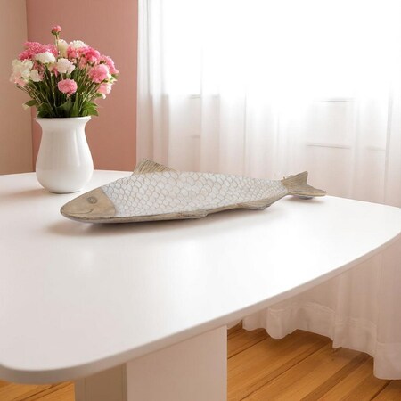 Homeroots 23" Brown Ceramic Etched Fish Serving Tray 634495