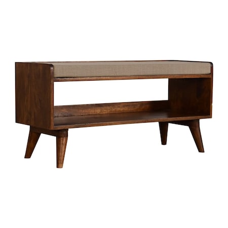 Homeroots 35in Brown Linen and Solid Wood Upholstered Storage Bench With Cabinet 717477