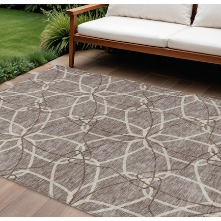 Homeroots 10' X 14' Taupe And Ivory Geometric Washable Indoor Outdoor Area Rug 613054