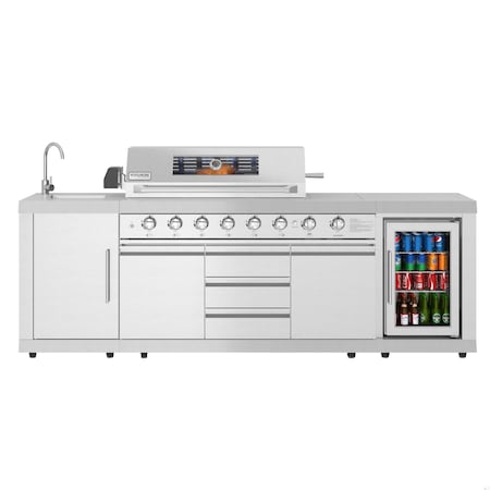 Koolmore Reserve Outdoor Kitchen Island with Grill and Side Burner, Sink, Cabinet and Refrigerator KM-OKS-BQHUB