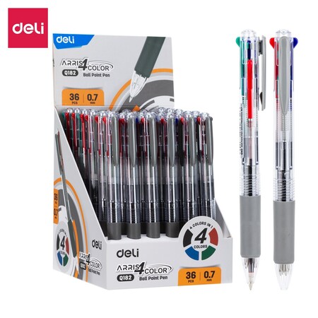 Deli Retractable Ballpoint 0.7mm, Assorted Ink, Soft Grip, 36PK EQ182