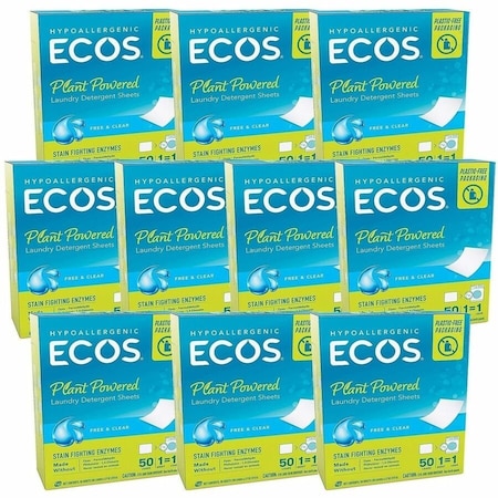 Ecos Laundry Detergent, 50, Sheet, Free and Clear 9537/10