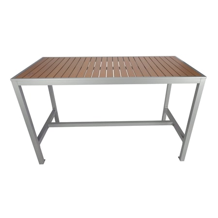 Bfm Seating Longport 4-Leg Bolt-Down Table 35x71, Synthetic Teak Top, Silver Frame - Umbrella Hole Optional PH4L3571TKSV
