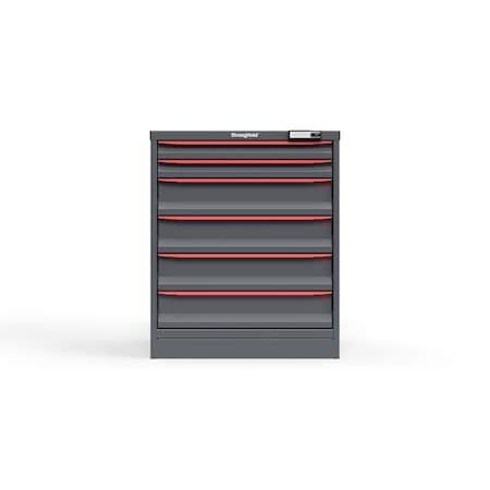 Strong Hold 6 drawer cabinet - (2x 2ft, 4x 5ft) - Red accents - E-Lock w/ Tracking S3036-PPTAS-0606DS