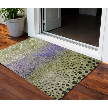 Homeroots 3' X 5' Green Purple And Black Abstract Washable Indoor Outdoor Area Rug 603089