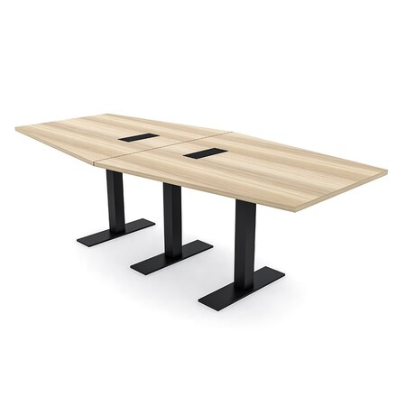 Skutchi Designs 8 Person Conference Table With Power Unit | 8' Hexagon Table | Harmony Series HAR-HEX.IR-48X96-T.BK-K525-EBLK