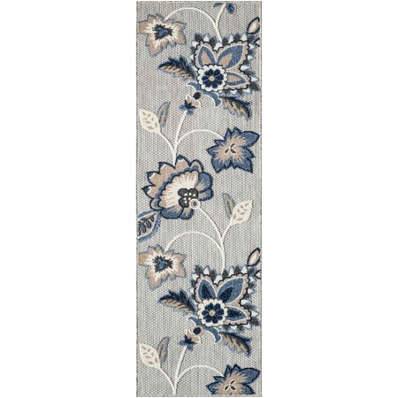 Homeroots 6' Blue And Gray Floral Indoor Outdoor Runner Rug 564008